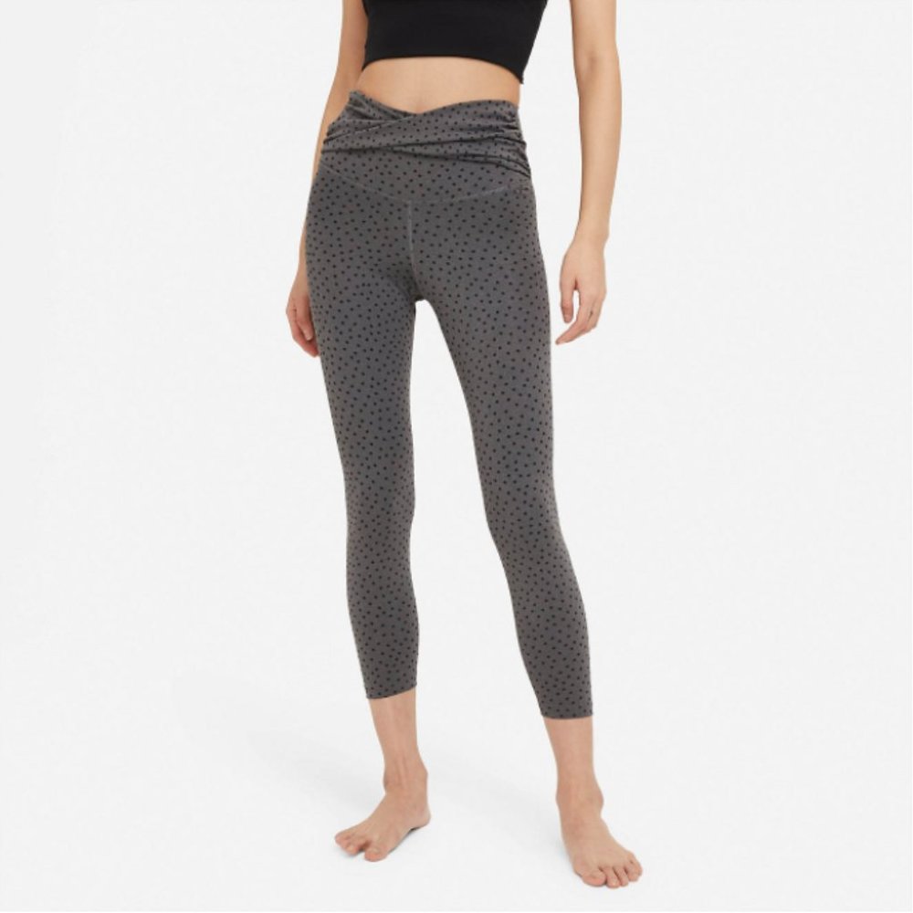 Nike™ Women's Yoga Dots Twist 7/8 Tights Leggings - Gray/Black - Small
